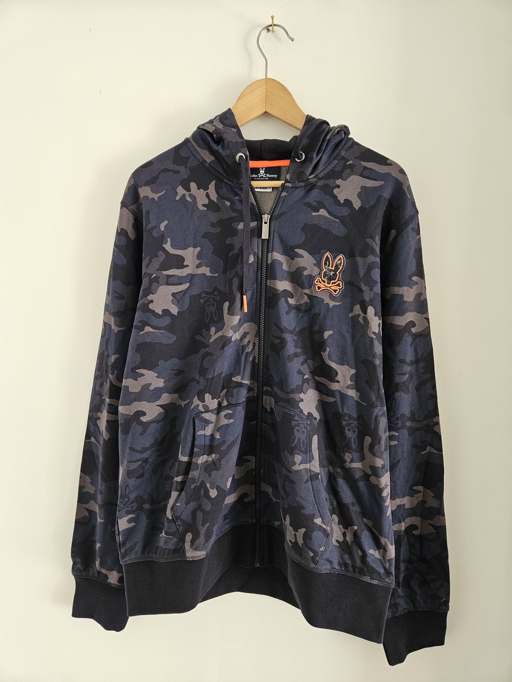 Psycho Bunny Hoodie Mens Large Navy Camo Full Zip Sweatshirt